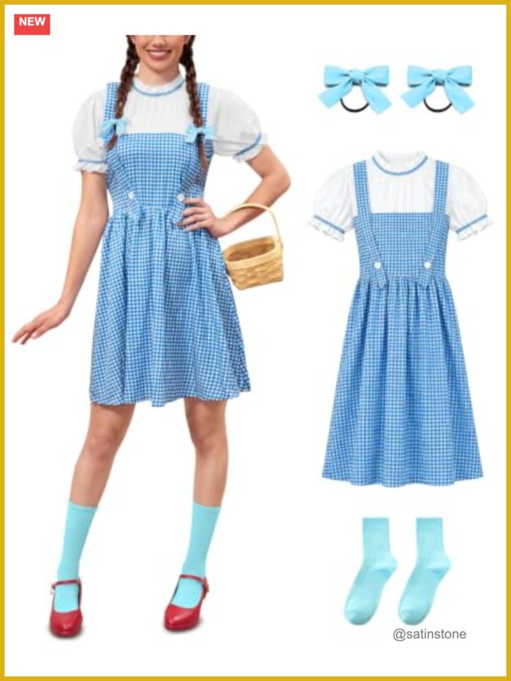 Halloween Gingham A-Line Dress Cosplay Costume Set Women